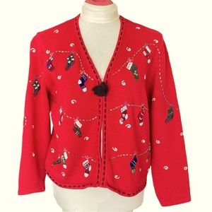 Designers Originals Studio Fa La La Christmas Sweater Cardigan Petite Large
